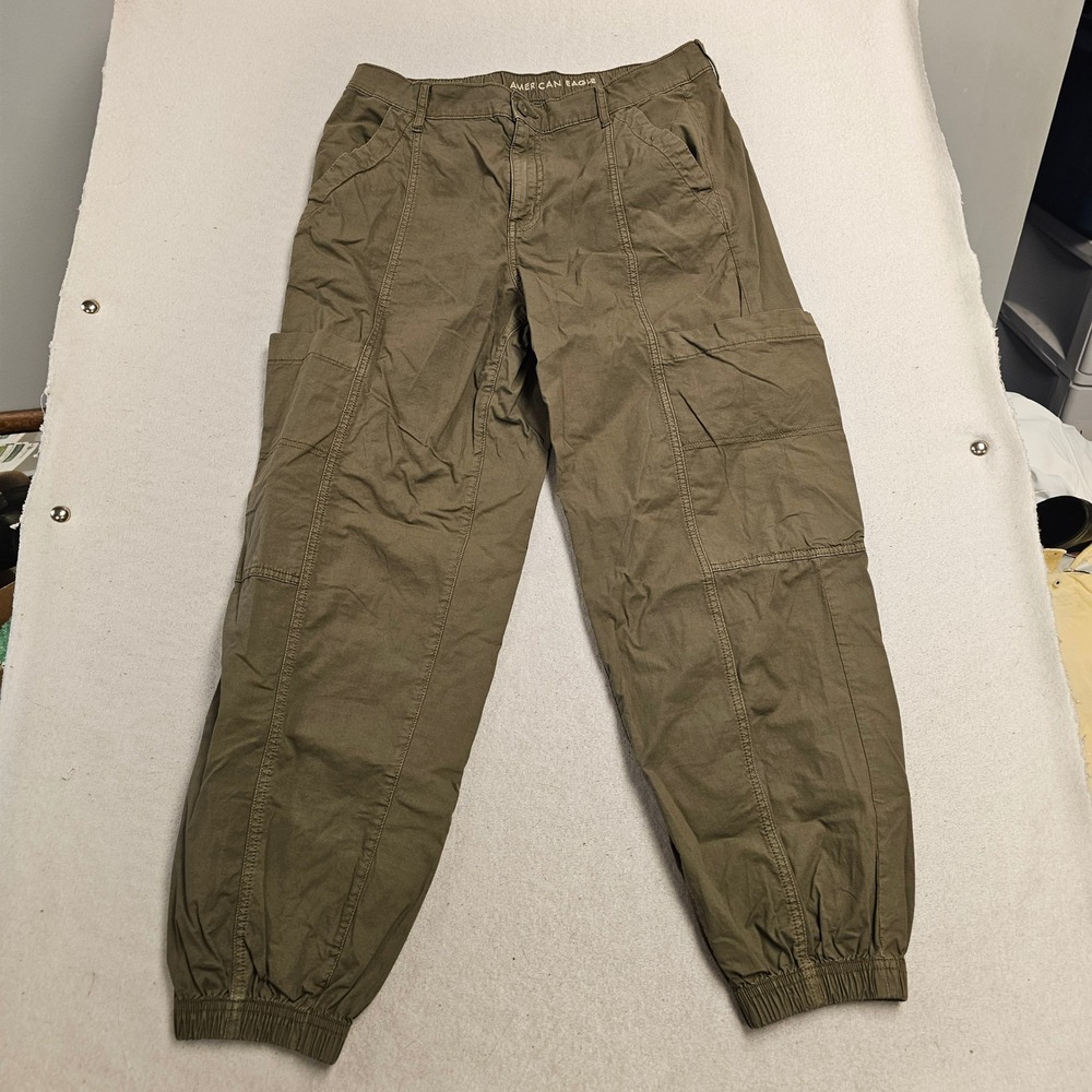 American Eagle Baggy Jogger Pants Olive Green Cargo Utility Stretch Size 8 Reg